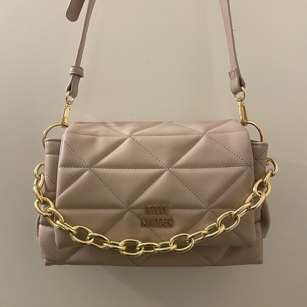 Steve Madden Quilted Crossbody Purse Cream Tan